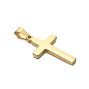 Pendentif croix minimaliste en acier inoxydable doré avec finition polie brillante