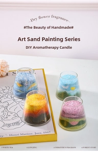 Artistic sand painting scented candle set with landscape patterns in glass jars