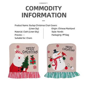 Linen Christmas chair covers featuring Santa and Snowman designs with striped ruffles