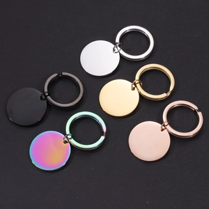Minimalist Stainless Steel Mirror Polished Round Tag Keychain Blank Circular Pendant Key Ring For Couples DIY Laser Logo Accessories