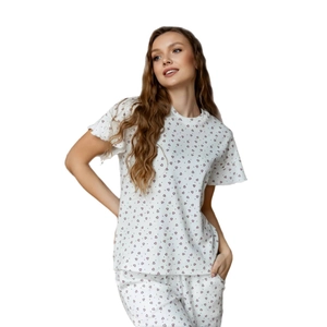 Women's two-piece heart print pajamas set with short sleeve t-shirt and long pants