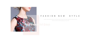 Detail of floral printed sleeveless dress featuring vibrant red and teal rose patterns