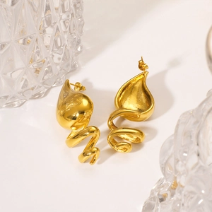 18k gold plated stainless steel teardrop spiral earrings with a minimalist design