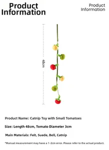Detailed view of catnip tomato string toy with 48cm length and colorful felt balls