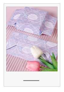 Macro shot of purple gradient fish scale pattern wrapping paper with Happy Birthday text