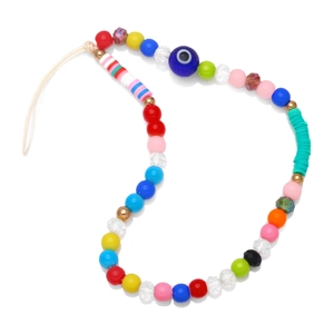 Handmade Colorful Beaded Phone Lanyard Evil Eye Polymer Clay Resin Beads Keychain Women Summer Boho Accessory
