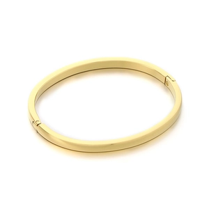 Minimalist 18k gold plated stainless steel bangle with polished oval curved finish