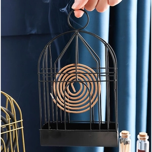 Nordic birdcage metal mosquito coil holder in black iron with portable hanging handle