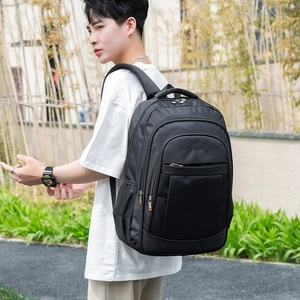 Black large-capacity business laptop backpack with multiple zipper compartments for travel