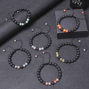 Bracelets en pierre de lave 8mm faits main avec cordons tressés ajustables