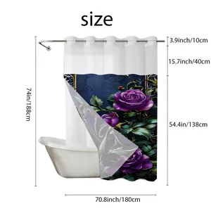 Detailed size chart for floral shower curtain showing 180cm width and 188cm height
