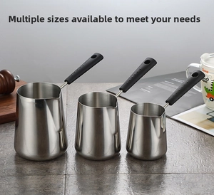 Three-piece stainless steel Turkish coffee pot set with ergonomic heat-resistant handles