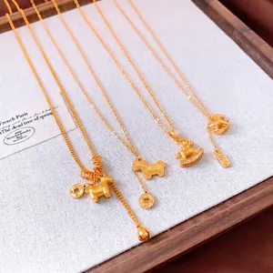 Gold Plated Copper Necklace Elegant Horse Bear Coin Pendants Cubic Zirconia Adjustable Chain Jewelry For Women