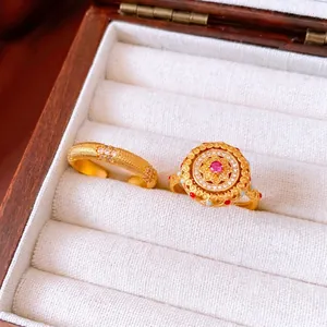 Bagues En Zircon Vintage Pour Femmes En Cuivre Plaqué Or Émail Filigrane Floral Bague Ouverte Réglable Bijoux Rétro