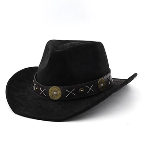 Chapeau de cowboy western noir en daim à large bord avec bande décorative à clous