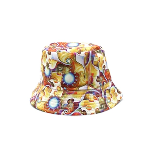 Artistic abstract print cotton bucket hat for sun protection with foldable design