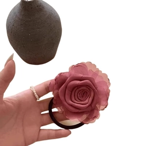 Handcrafted dusty rose fabric flower hair tie for vintage Chinese style hairstyles