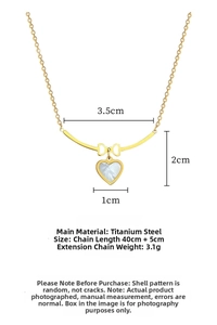 Detailed size specifications of gold titanium bow heart necklace with 40+5cm chain