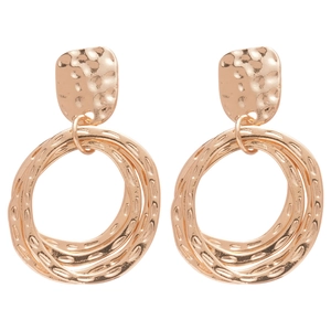 Boucles d'oreilles dorées géométriques martelées à plusieurs couches de style vintage