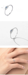 Detailed specs of S925 sterling silver evil eye ring with blue stone and cubic zirconia