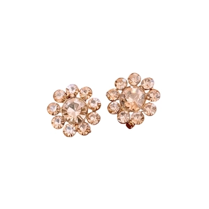 Elegant 14K gold plated sunflower stud earrings with sparkling round cut crystals