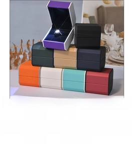 Detail view of the octagonal jewelry box featuring an integrated LED spotlight for rings