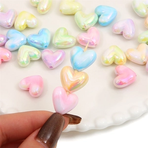 Colorful heart-shaped acrylic beads with iridescent finish for DIY jewelry and necklaces