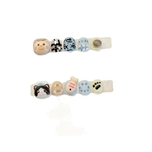 Handmade press-on nails for children featuring 3D cartoon cat and fish relief designs