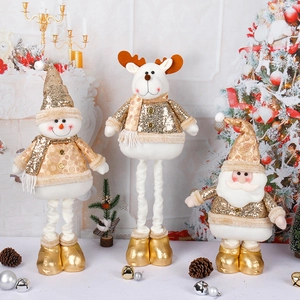Golden and white telescopic Christmas figurines of Santa, Snowman and Reindeer