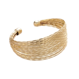 Minimalist gold multi-layer geometric wavy open cuff bracelet with hammered texture