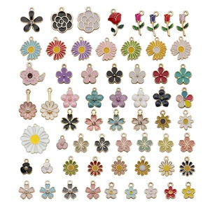 Assorted colorful enamel flower pendants including daisy and cherry blossom for DIY jewelry