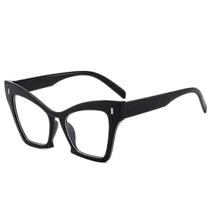 Fashionable oversized cat-eye anti-blue light glasses frame in glossy black finish