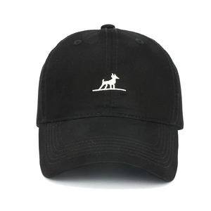 Classic black cotton baseball cap with white animal embroidery and wide brim for women