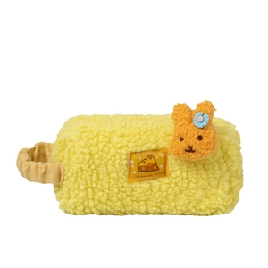 Japanese style yellow fleece pencil case with cute rabbit toy and cheese embroidery