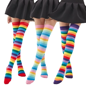 Striped Over The Knee Socks Thigh High Stockings Colorful Rainbow Pattern Elastic Knit Performance Cosplay Party Women