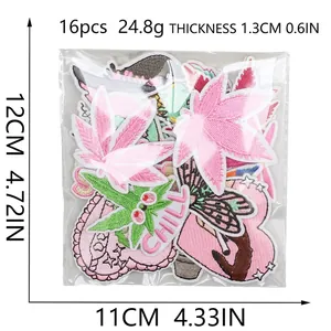 16pcs embroidered maple leaf and butterfly patches set in 11x12cm retail packaging