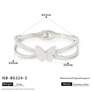 Dimensions détaillées du bracelet papillon en acier inoxydable argenté avec mesures