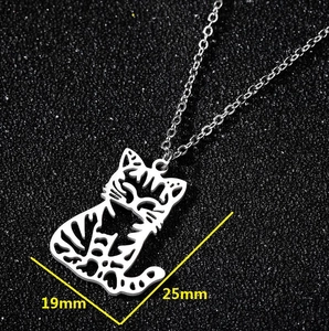 Minimalist silver stainless steel hollow cat pendant necklace with 25mm height