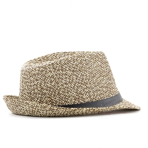 Detailed close-up of breathable straw texture and black band on this Panama fedora hat