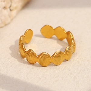 Bague Coquillage Saint-Jacques Acier Inoxydable Plaqué Or 18K Ouverte Ajustable Style Océan Plage Bijoux Vintage