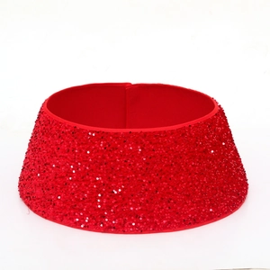 Elegant red sequin Christmas tree collar skirt decoration for festive holiday base decor