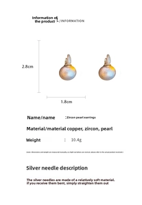 Detailed size specifications for gold zircon pearl hoop earrings measuring 2.8 by 1.8 cm