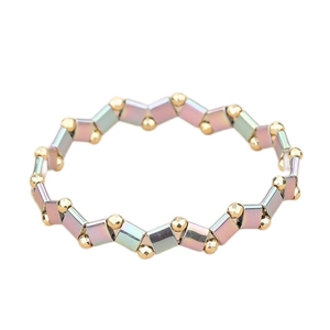 Pulsera elástica ondulada de cuentas Tila arcoíris y detalles dorados para mujer