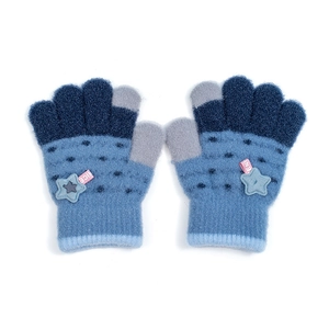 Kids warm knitted gloves with star patterns and blue striped design for winter