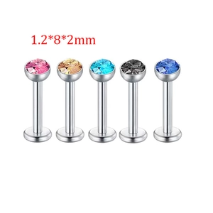 5Pcs stainless steel piercing set with colorful rhinestones in 1.2x8x2mm size