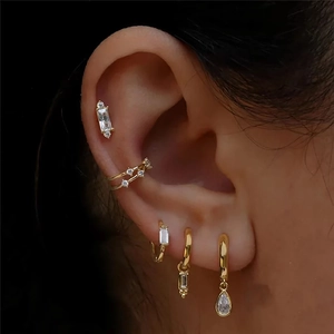 925 sterling silver gold earrings set with zircon studs and ear cuffs for women