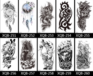 Set of 10 floral and animal temporary arm tattoo stickers including wolves and dragons