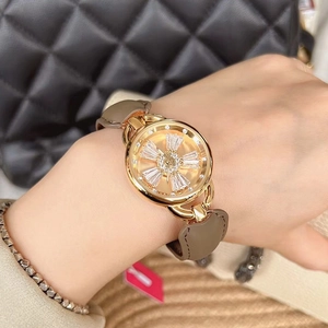 Elegant Rotating Snowflake Women Quartz Watch Alloy Case Leather Strap Rhinestone Decoration Fashion Wristwatch Luxury Style