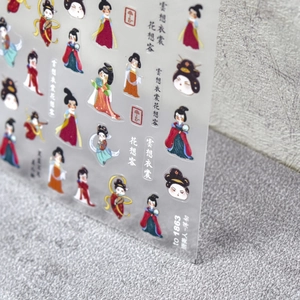 Japanese style 5D nail art stickers featuring Tang dynasty women and elegant cranes
