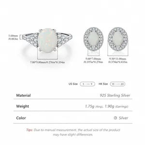 Elegant 925 sterling silver jewelry set featuring white opal ring and stud earrings